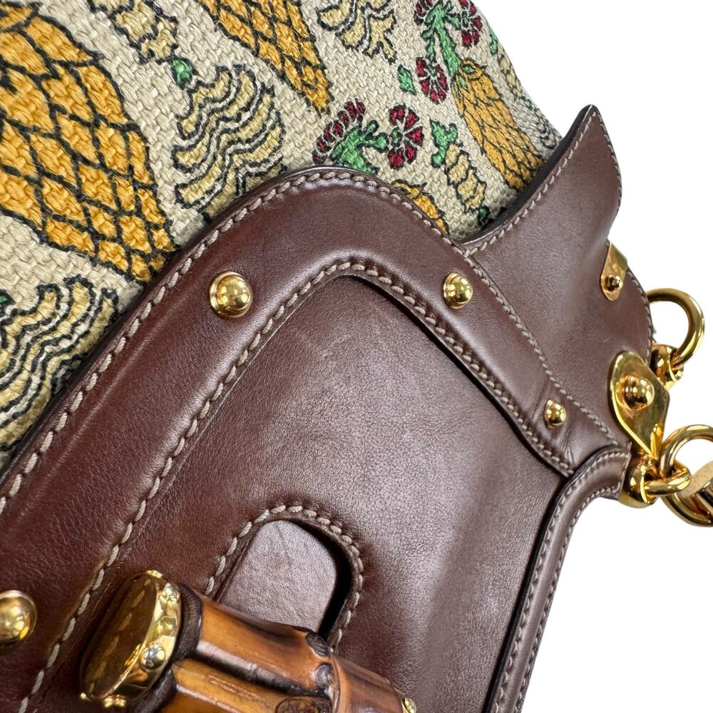 Gucci Brown Leather & Multicolor Tapestry Bamboo-Handle Shoulder Bag - Picture 14 of 16